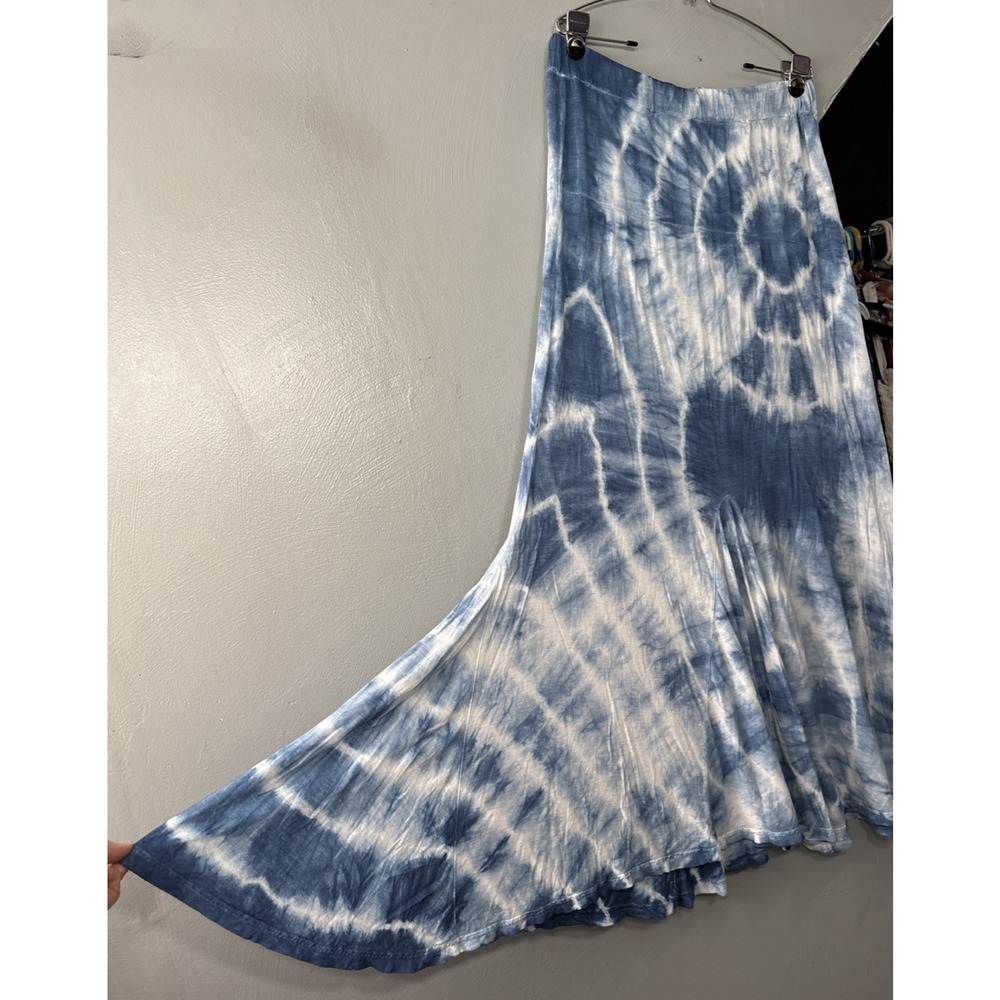 Tie Dye Flare Maxi Skirt Size Large Blue White Jersey Knit Festival Hippie Y2K - Picture 2 of 12
